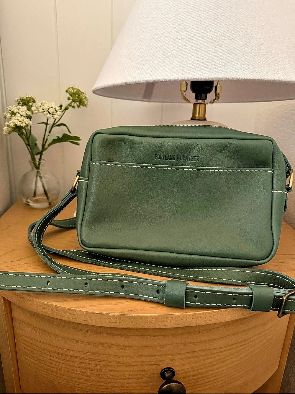 Portland Leather Goods Camera Bag Purse Green Crossbody Bag